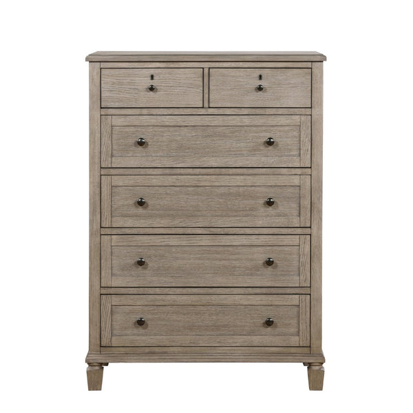 English Elm Gray Oak Six Drawer Chest Transitional Bedroom Storage with Antique Nickel Knobs B011P474232