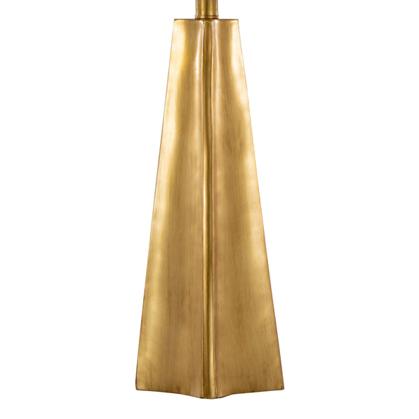 English Elm Pompeii Gold Pyramid Table Lamp 29" — Luxe Polyresin Base, White Linen Shade, Art Deco Glow B202P224186