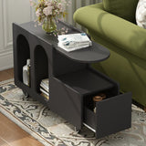 Mobile End Table with Lockable Wheels, Cream Style, Storage Drawer, 11.8