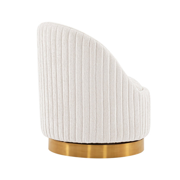 English Elm Leela Plush Chenille Swivel Lounge Chair with Brushed Gold Base, Ribbed Stitching, 440lb Capacity Cream B365P397955