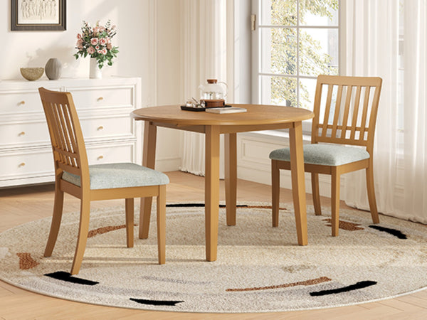 English Elm 3-piece Folding Round Dining Set with Upholstered Chairs for Compact Apartment Spaces Light Brown N752S000618A