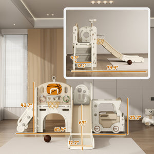 English Elm Qaba 9 in 1 Toddler Activity Climber Indoor Slide Set with Car Theme Play Center W2225P229333