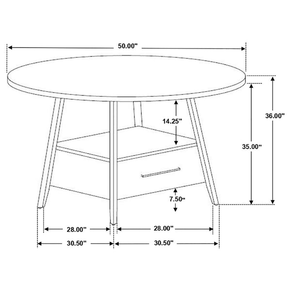English Elm Arunda Round Counter Height Dining Table Oak Grain Top with Storage Drawer Seats Four B062S01532