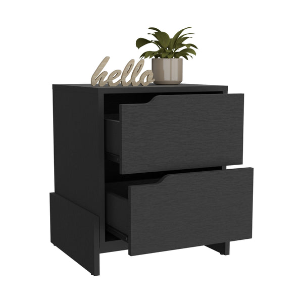 English Elm Luss Modern Nightstand with 2 Drawers, Black Engineered Wood, Spacious Top & Deep Storage, Sleek Design B070P188870