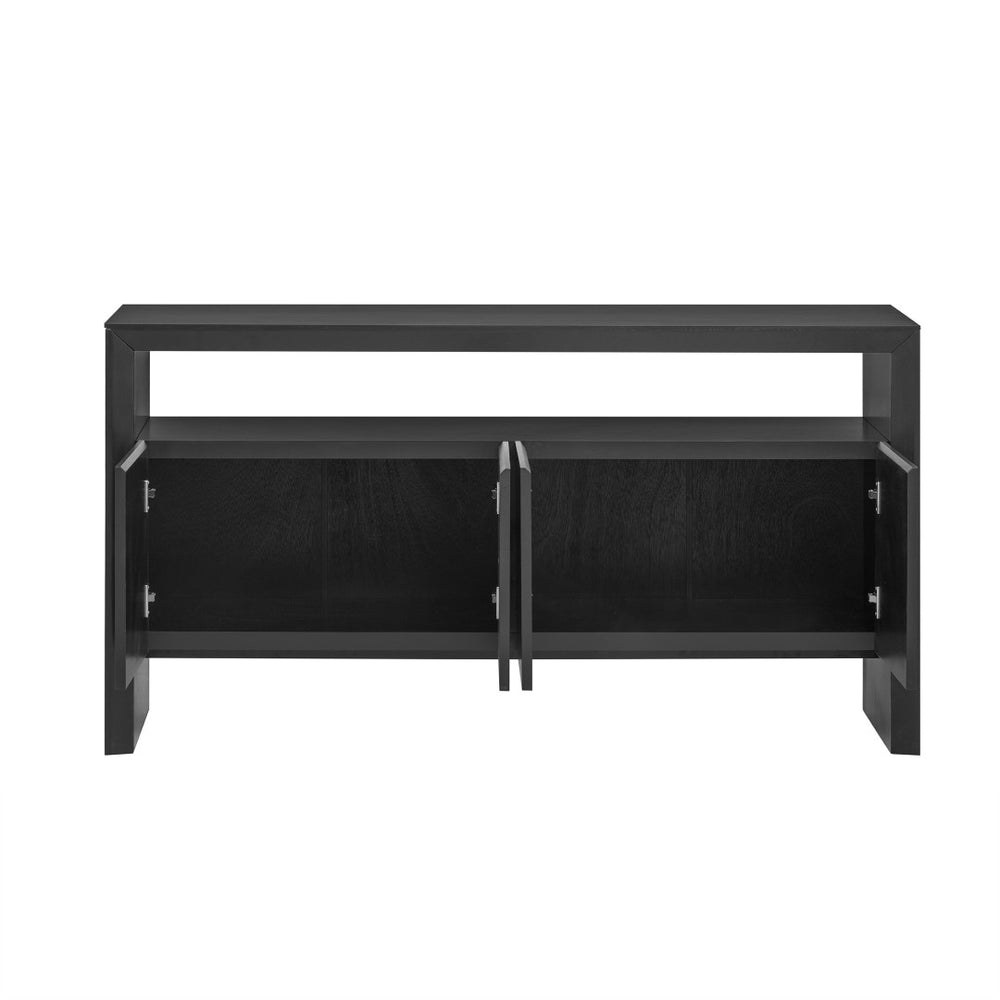 English Elm U_Style 60" Modern Minimalist Sideboard - Solid Wood Veneer Storage Console With Open Shelf Design N711P289132B-GIGA