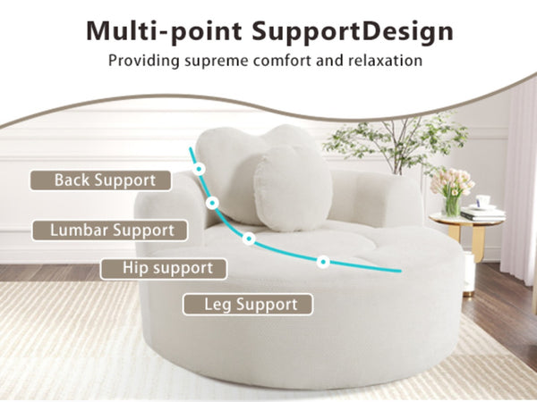 English Elm Round Cloud Sofa Bed Waffle Fabric Memory Foam Convertible Couch for Small Space Living Beige W3224P491994