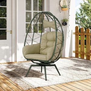 English Elm Oversized Swivel Wicker Egg Chair with Plush Cushions for Patio or Indoor Lounge T5880P501011