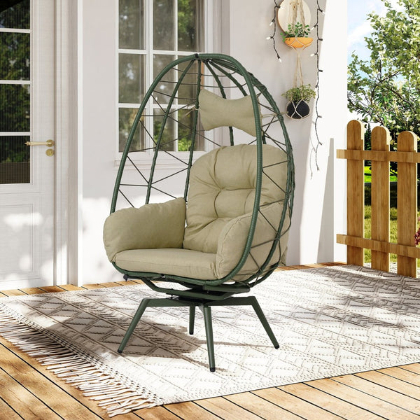 English Elm Oversized Swivel Wicker Egg Chair with Plush Cushions for Patio or Indoor Lounge T5880P501011