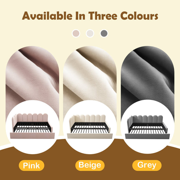 English Elm Upholstered Twin Daybed with Pull-Out Trundle, Velvet Upholstery, Metal Slatted Frame, 300lb Capacity Beige AA20362122B