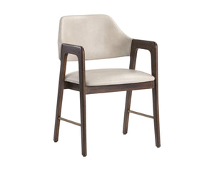 Sunpan Milton Dining Armchair - Chic Mid-Century Modern Design with Solid Rubberwood Frame & Brass Stretchers Smoke Acacia / Bravo Cream