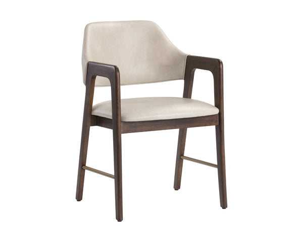 Sunpan Milton Dining Armchair - Chic Mid-Century Modern Design with Solid Rubberwood Frame & Brass Stretchers Smoke Acacia / Bravo Cream