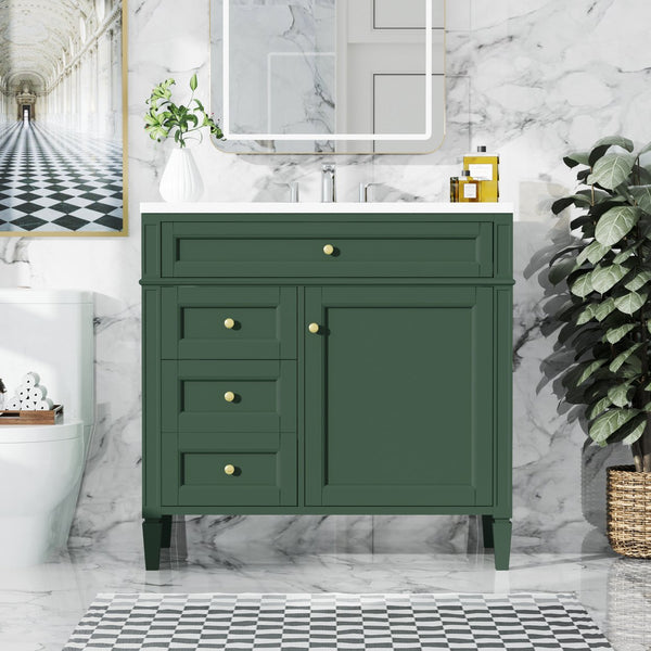 English Elm 36'' Modern Bathroom Vanity With Top Sink, 3 Drawers, Roman Legs & Adjustable Shelving For Storage SW000119AAF-2