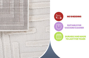 English Elm Step Collection Geometric High-low Polypropylene Rug for Living Room or Bedroom Cream B189P448805
