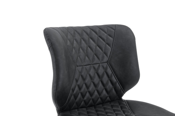 English Elm Dark Oil Waxed Faux Leather Dining Chair Set with Diamond Tufted High Back Metal Legs Dark Gray W3493P444894
