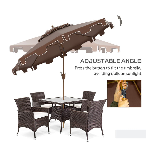 English Elm Outsunny 9' Ruffled Patio Umbrella With Crank & Tilt, Double-Top Vent Design For Garden & Pool Use W2225P217595-GIGA