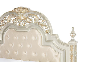 English Elm Lyon Tufted Faux Leather King Bed with Carved Finials in a Champagne Glam Frame B078S00601