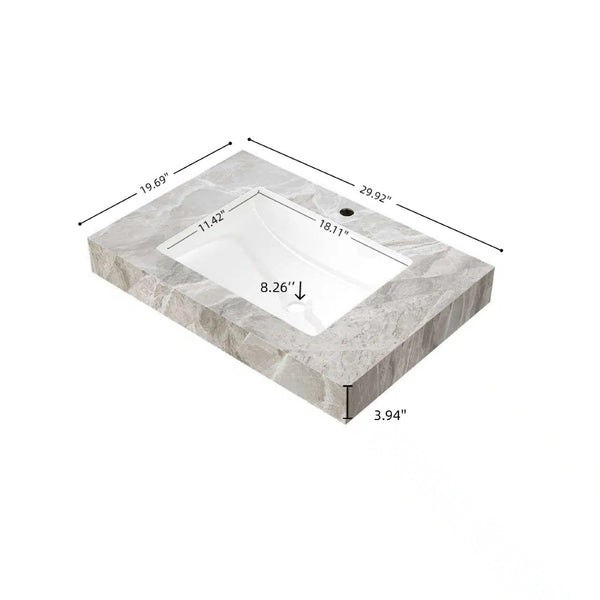 English Elm 30" Sintered Stone Vanity Top Undermount Ceramic Basin Light Gray Bathroom Countertop W2615P365407