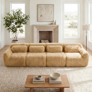 English Elm 149'' Plush Modular Cloud Sofa Boneless Ergonomic Design for Home Theater Lounge Light Khaki W714S01571