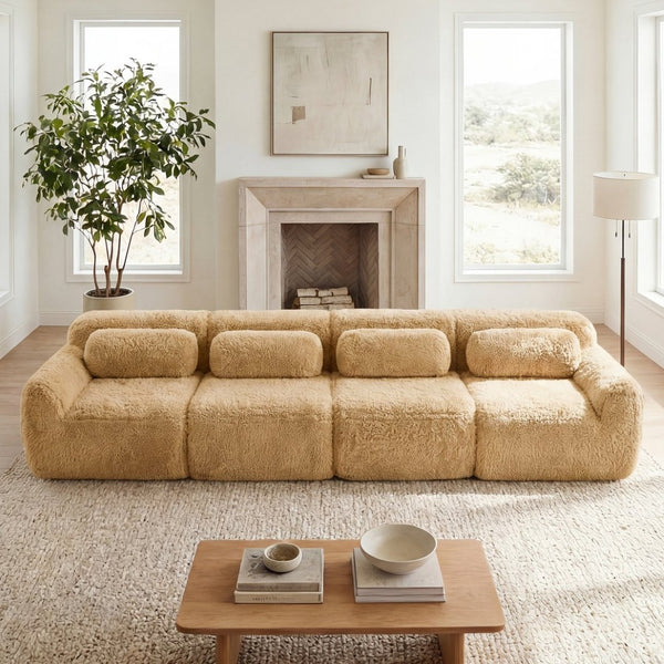 English Elm 149'' Plush Modular Cloud Sofa Boneless Ergonomic Design for Home Theater Lounge Light Khaki W714S01571