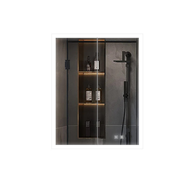 English Elm Mesa Double Door Led Medicine Cabinet with Defogger Aluminum Frame Bathroom Storage B2731P478359