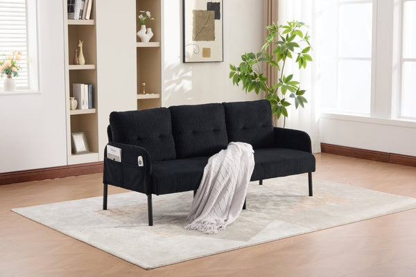 English Elm United We Win Corduroy Loveseat Plush Ergonomic Sofa with Spring Support Metal Legs Black W1568P410053