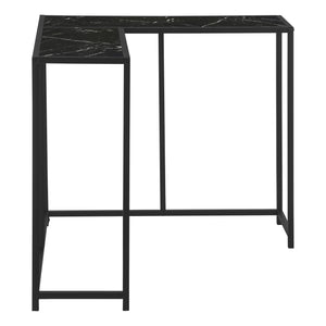 English Elm Accent Table - Modern L-Shaped Corner Console With Black Marble Top & Slim Metal Frame For Small Spaces B2710P218964
