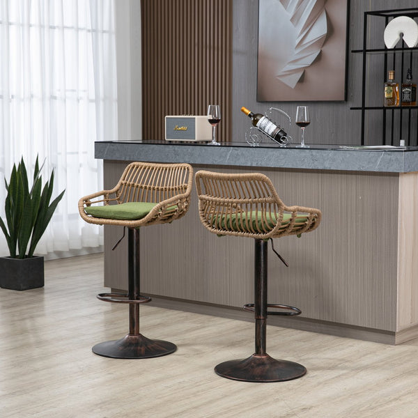 English Elm Modern Swivel Bar Stools Set of 2 Adjustable Counter Height Chairs with Linen Seat Vintage Gold Frame Green W39594822