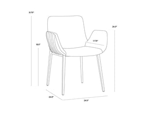 Sunpan LUCANO Dining Armchair - Contemporary Belfast Heather Grey Seat with Gold Legs for Stylish Comfort 106694