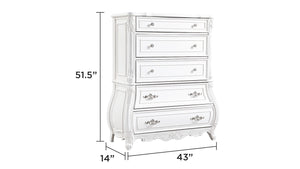English Elm Opulence 5-Drawer Chest In Pearl White – Elegant Wood Storage Solution For Stylish Bedrooms B009P240964