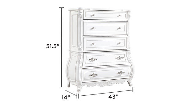 English Elm Opulence 5-Drawer Chest In Pearl White – Elegant Wood Storage Solution For Stylish Bedrooms B009P240964