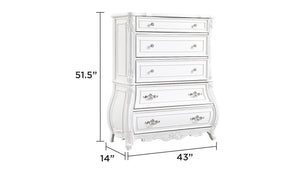 English Elm Opulence Modern 5-Piece Queen Bedroom Set In Pearl White - Elegant Carved Design & Ample Storage Solutions B009S01369-GIGA