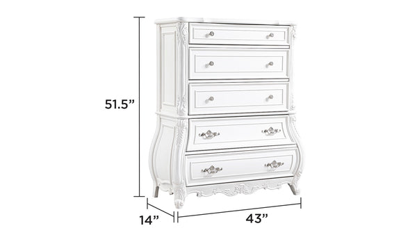 English Elm Opulence Modern 5-Piece Queen Bedroom Set In Pearl White - Elegant Carved Design & Ample Storage Solutions B009S01369-GIGA