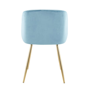 English Elm Fran Velvet Dining Chair Set of 2 in Light Blue with Gold Steel Legs — Contemporary Padded Bucket Seats, Sturdy Modern Accent Pieces (31"L x 22"W x 23"H) B202P223521