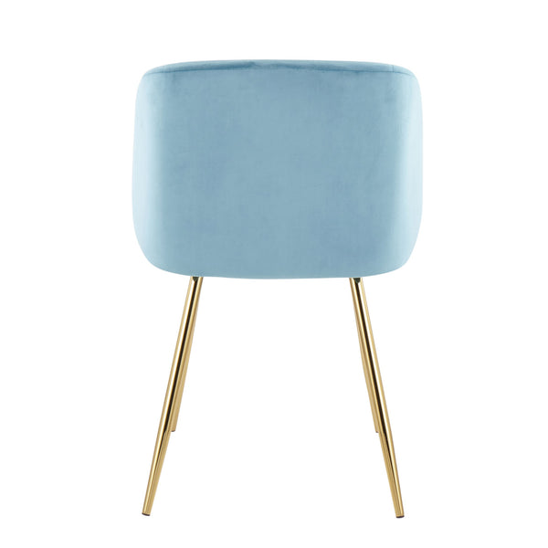 English Elm Fran Velvet Dining Chair Set of 2 in Light Blue with Gold Steel Legs — Contemporary Padded Bucket Seats, Sturdy Modern Accent Pieces (31"L x 22"W x 23"H) B202P223521