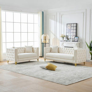 English Elm Chesterfield Velvet Sofa Set - Elegant 3+2 Seater With Button Tufting & Square Arms For Comfort W3373S00030