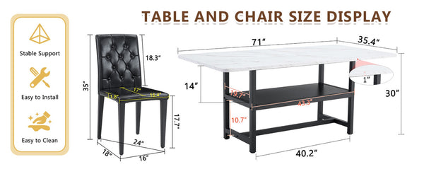 English Elm Table With Integrated Storage And 8 Ergonomic Black Pu Chairs For Modern Dining And Entertaining W1151S04270-GIGA