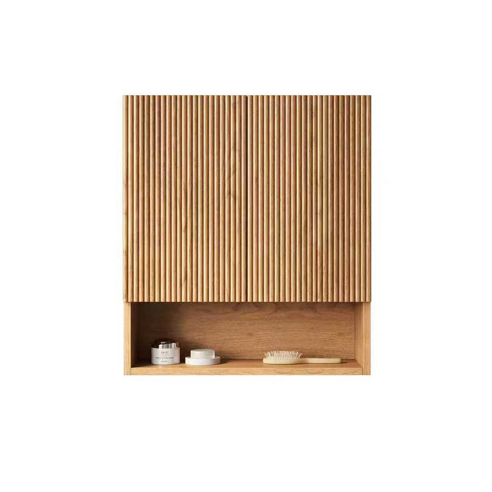 English Elm TOBI Wall-Mounted 26" Striped Over-Toilet Cabinet – Natural Woodgrain, Soft-Close Doors, Shelfamvu W2615P355523