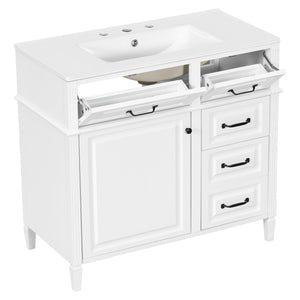 English Elm 36-Inch Modern Bathroom Vanity With Ceramic Sink, Durable Wood Frame, Adjustable Storage & Sleek Design N725P350849K