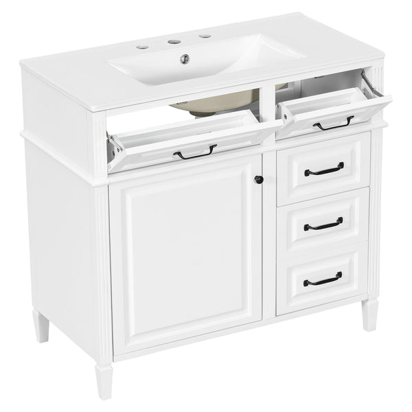 English Elm 36-Inch Modern Bathroom Vanity With Ceramic Sink, Durable Wood Frame, Adjustable Storage & Sleek Design N725P350849K