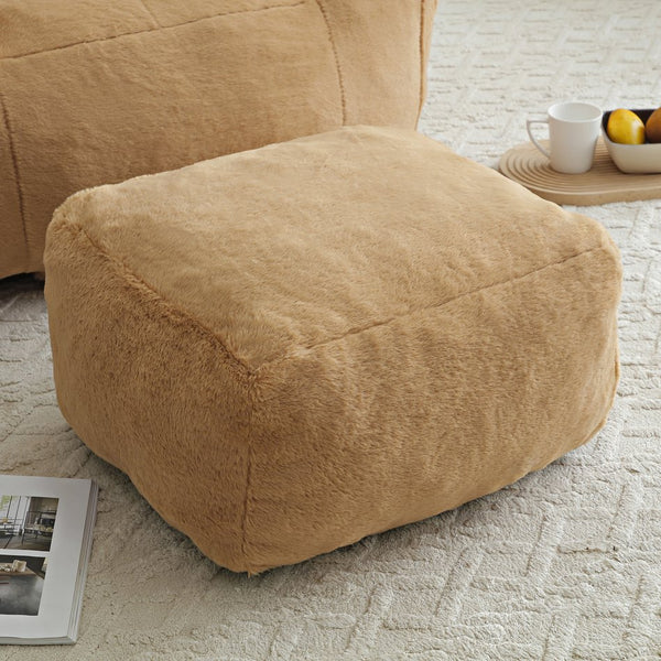 English Elm Giant Foam-Filled Bean Bag Chair with Footstool, Shell-Shaped Faux Fur Sofa for Gaming Reading уют khaki W2677P306796