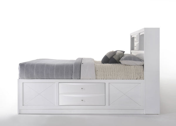 English Elm Ireland Storage Platform Bed Bookcase Headboard Eight Drawers Bedroom Organizer White B2726S00583