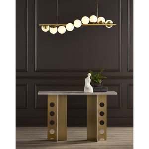 Barcarolle Linear Chandelier - Elegant Brass Fixture with White Globes for Stunning Illumination