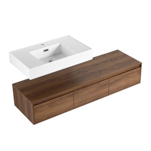 English Elm 60 Inch Wall-Mounted Bathroom Vanity With Resin Sink, Soft-Close Drawers & Floating Design Charm W999S00258