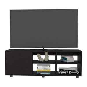 English Elm Roseland TV Stand with Sliding Door, Black Engineered Wood, 4 Open Shelves for Media & Decor B092P269939