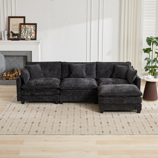 English Elm Cloud Modular Three Seat Sofa Chenille Upholstered with Double Layer Cushions for Living Room Black W1143S00052