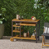 Christopher Knight Home® Admirals Indoor Wood and Iron Bar Cart with Drawers and Wine Bottle Holders, Teak Finish