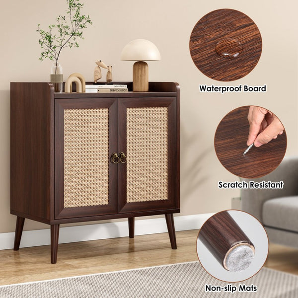 English Elm Sideboard Buffet with Woven Rattan Doors Vintage Wood Cabinet for Dining Entryway T3623P434561