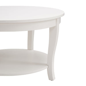 English Elm Traditional Round Coffee Table with Open Shelf, 2-Tier Solid Wood Accent Table for Small Spaces White W1693P216918