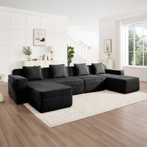 English Elm Modular U-Shaped 4-Seat Sectional Sofa With Movable Ottomans & Plush Pillows, Cloud-Like Comfort W3041S00329