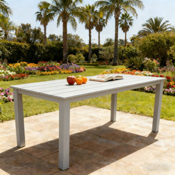 English Elm 68.9-inch Outdoor Rectangular Dining Table Hips Wood Grain Seats Six with Umbrella Hole W2085P364131